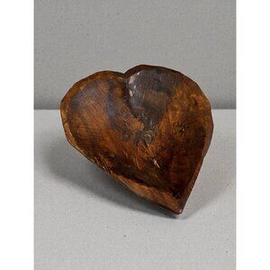 Vintage Rustic Hand-Carved Heart-Shaped Wooden Bowl Primitive 6x6 Valentines